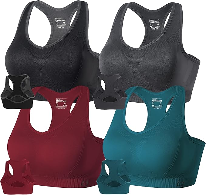 FITTIN Racerback Sports Bras for Women - Padded Comfortable Seamless Support for Yoga Workout Gym - for Plus Size Large Bust