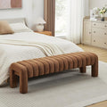 63" Upholstered Boucle Bench Bedroom, Padded King Size Long Ottoman Bench, Sherpa Window Seat for Living Room, Entryway, End of Bed, Rust Brown