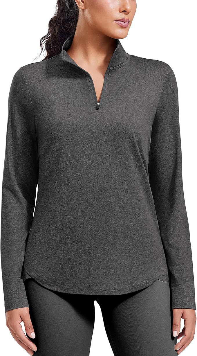 PINSPARK Workout Tops for Women Long Sleeve Athletic Shirt Quarter Zip Running Shirts Stretchy UPF 50+ Yoga Hiking Tee Top