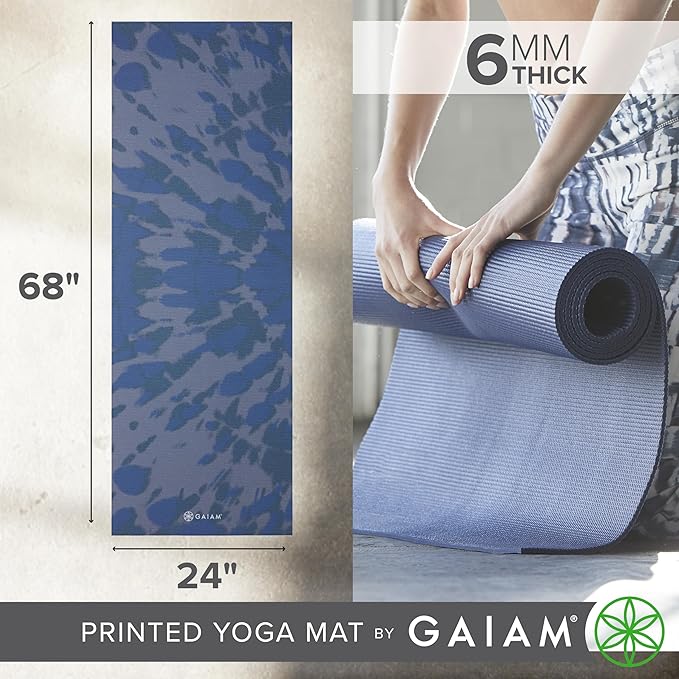 Gaiam Yoga Mat - Premium 6mm Print Extra Thick Non Slip Exercise & Fitness Mat for All Types of Yoga, Pilates & Floor Workouts (68"L x 24"W x 6mm Thick)