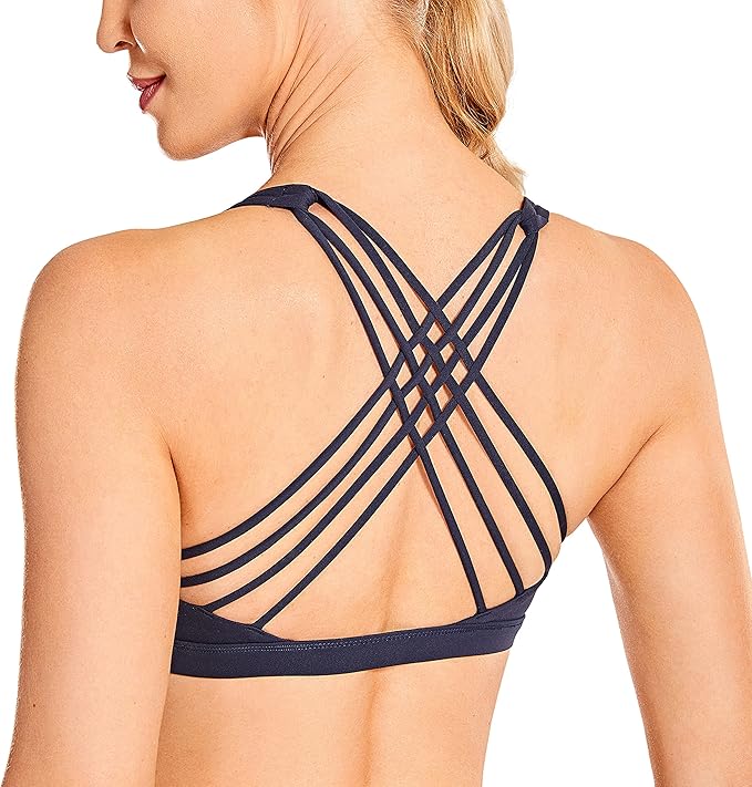 CRZ YOGA Naked Feeling Strappy Sports Bras for Women - Criss Cross Back Wireless Padded Cami Yoga Workout Top