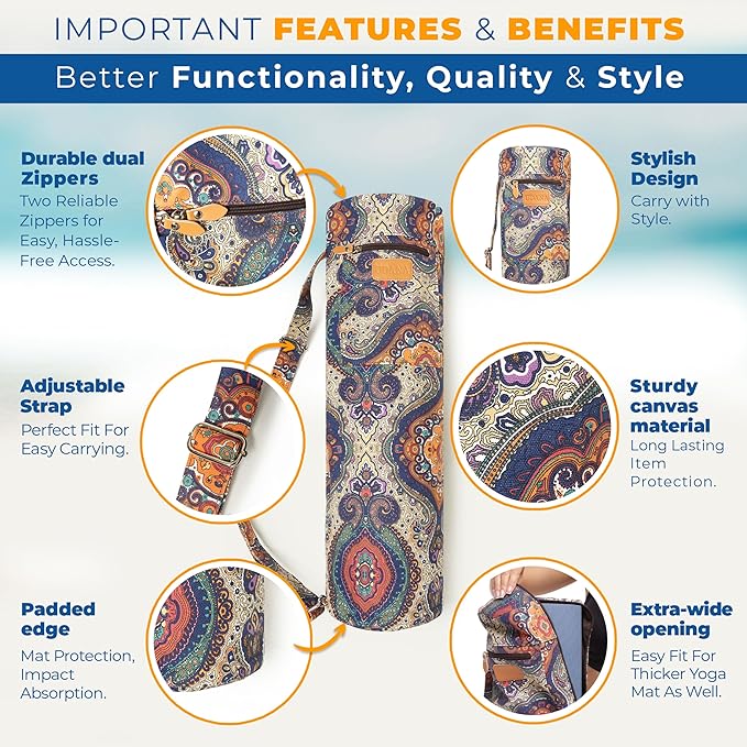 UDANA Yoga Mat Bag – Heavy Duty Canvas Carrier with 3 Pockets & Full Zip – Available in 3 Sizes (16L, 18L, 34L) - Multiple Colors