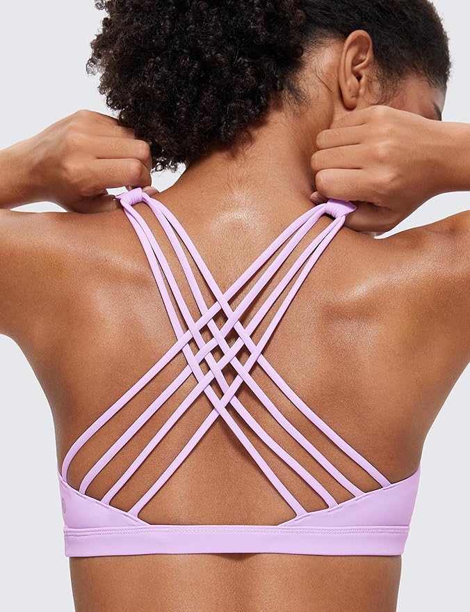 CRZ YOGA Naked Feeling Strappy Sports Bras for Women - Criss Cross Back Wireless Padded Cami Yoga Workout Top