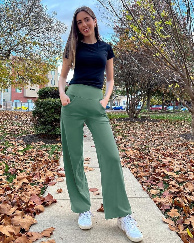 Promover Wide Leg Pants Woman Yoga Pants with Pockets Stretch Loose Casual Lounge Sweatpants Petite/Regular/Tall