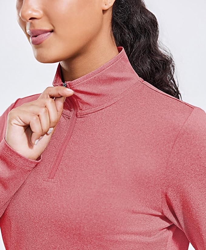 PINSPARK Workout Tops for Women Long Sleeve Athletic Shirt Quarter Zip Running Shirts Stretchy UPF 50+ Yoga Hiking Tee Top