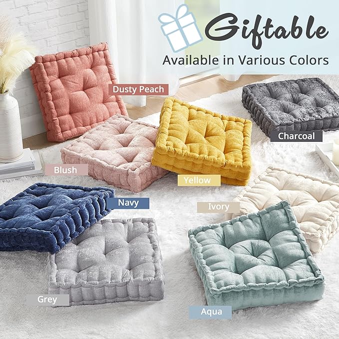 Intelligent Design Azza Floor Pillow, Large Cushions Sitting for Adults, Floor Pillow for Meditation or Yoga, Lustrous Chenille Tufted with Scalloped Edges for Bench/Chair Cushion, 20"x20"x5" Charcoal