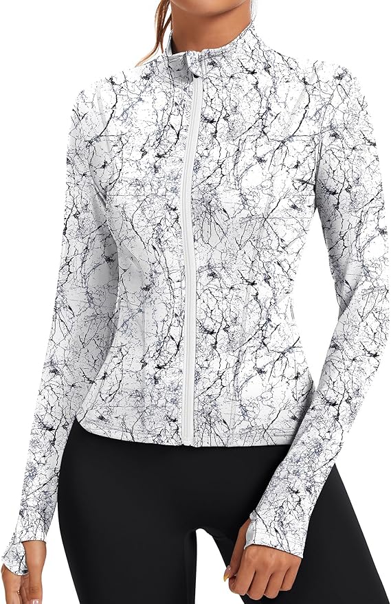 Rapbin Women's Slim Fit Workout Jackets Full Zip Long Sleeve Running Athletic Tops Yoga Shirts with Thumb Holes