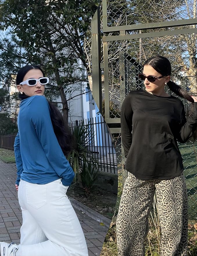 PINSPARK 2 Pack Long Sleeve Workout Tops for Women UV Protection Soft Workout Tops Lightweight Athletic Running Hiking Shirt