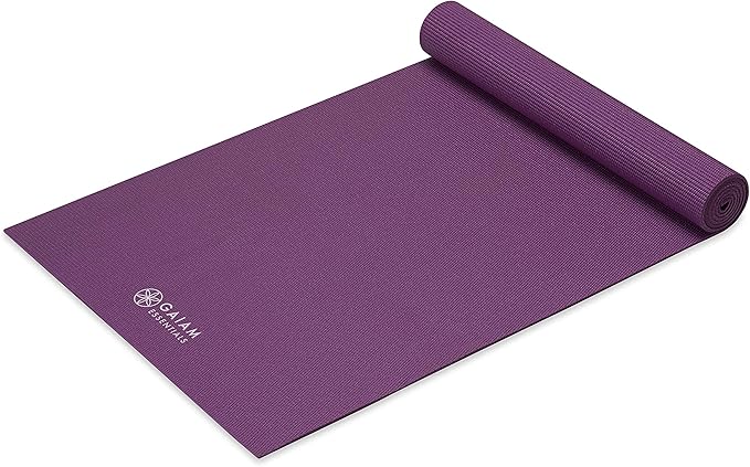 Gaiam Essentials 1/4" Thin (6mm) Yoga & Pilates, Fitness & Exercise Mat with Easy-Cinch Carrier Strap Cusion Support For Fitness and Gym Workouts
