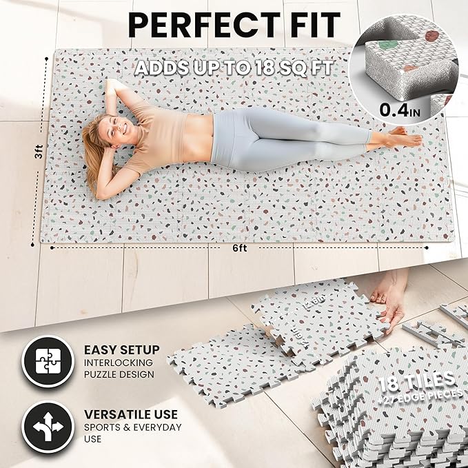 bemaxx Gym Mats Set - 18 pcs EVA Interlocking Foam Floor Tiles (12.6"x12.6"x0.4") 18sqft Protective Gym Flooring Sports Home Workout Exercise Mats Puzzle Garage Fitness Play-Room Pool Treadmill Bike