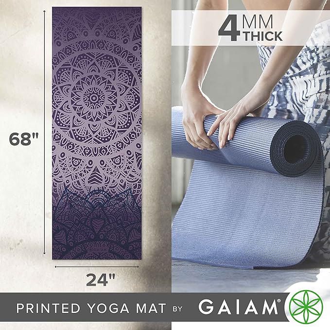 Gaiam Print Yoga Mat, Non Slip Exercise & Fitness Mat for All Types of Yoga, Pilates & Floor Exercises