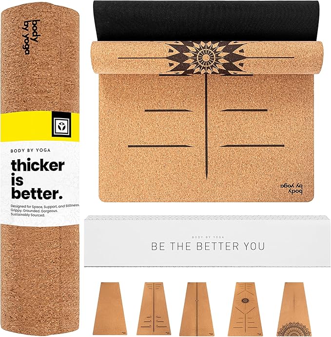 Luxury Cork Yoga Mat - Non Slip, Extra Thick Grip. Thicker, Longer, and Wider for More Comfort and Support. Tough Enough For Hot Yoga. Natural, Non Toxic, and Eco Friendly. Optional Alignment Lines.