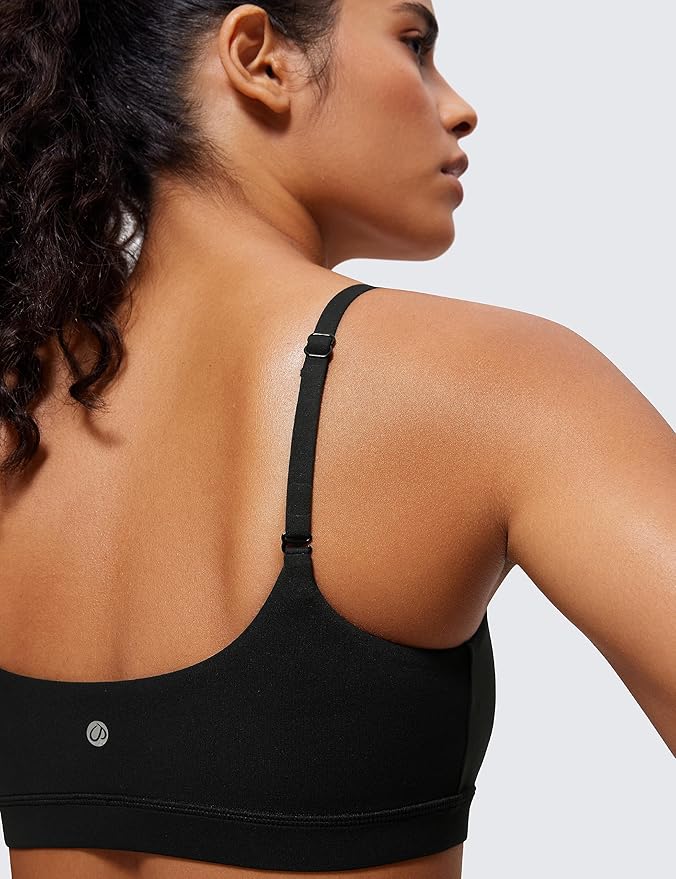 CRZ YOGA Butterluxe Adjustable Spaghetti Strap Sports Bras for Women - Scoop Neck Wireless Padded Yoga Workout Crop Top