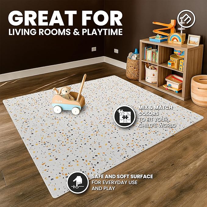 bemaxx Gym Mats Set - 18 pcs EVA Interlocking Foam Floor Tiles (12.6"x12.6"x0.4") 18sqft Protective Gym Flooring Sports Home Workout Exercise Mats Puzzle Garage Fitness Play-Room Pool Treadmill Bike