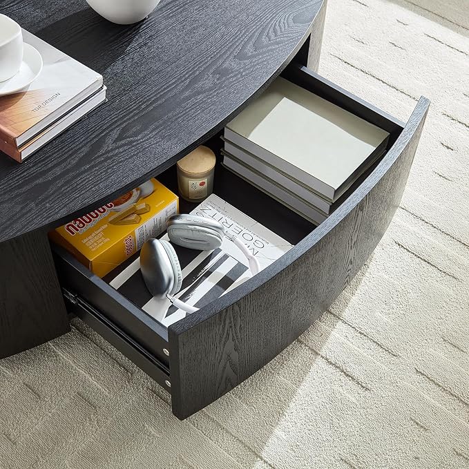 47.24" Oval Wood Coffee Table with Storage Drawer, MDF Center Table, Side Table, Dining Table for Living Room, Apartment, Office (Black)