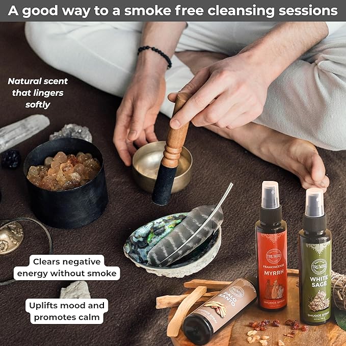 Set of 3 Smudge Sprays White Sage|Palo Santo|Frankincense Myrrh for Spiritual Cleansing of Negative Energy and Protection - Natural Room Sprays and Body Mists Made with Non Toxic Essential Oils