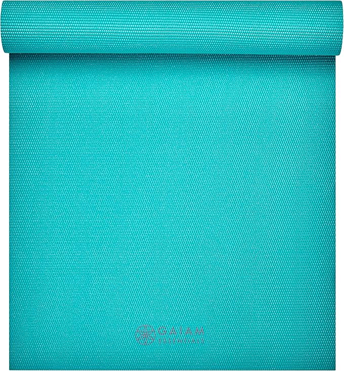 Gaiam Essentials 1/4" Thin (6mm) Yoga & Pilates, Fitness & Exercise Mat with Easy-Cinch Carrier Strap Cusion Support For Fitness and Gym Workouts
