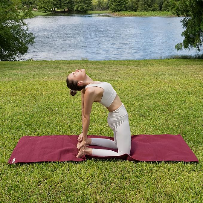 Live Well 360 Handmade Organic Cotton Yoga Mat - Non-Toxic, Chemical-free and All Natural Cloth Yoga Mat - Exercise, Workout, & Fitness Rug - Woven Material - Absorbent & Washable - 78" x 27"