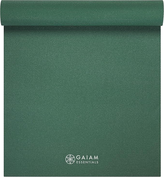 Gaiam Essentials 1/4" Thin (6mm) Yoga & Pilates, Fitness & Exercise Mat with Easy-Cinch Carrier Strap Cusion Support For Fitness and Gym Workouts
