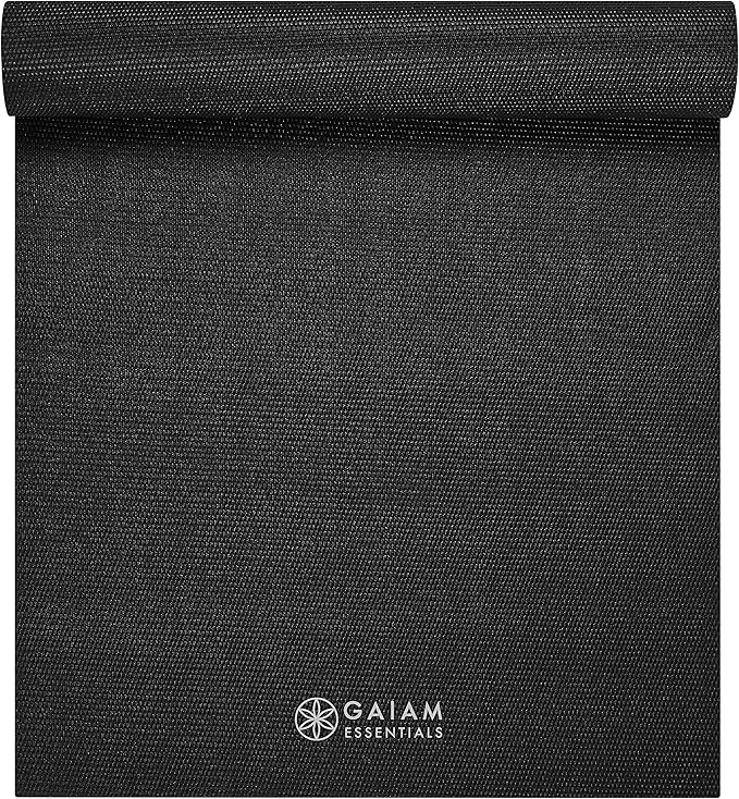 Gaiam Essentials 1/4" Thin (6mm) Yoga & Pilates, Fitness & Exercise Mat with Easy-Cinch Carrier Strap Cusion Support For Fitness and Gym Workouts