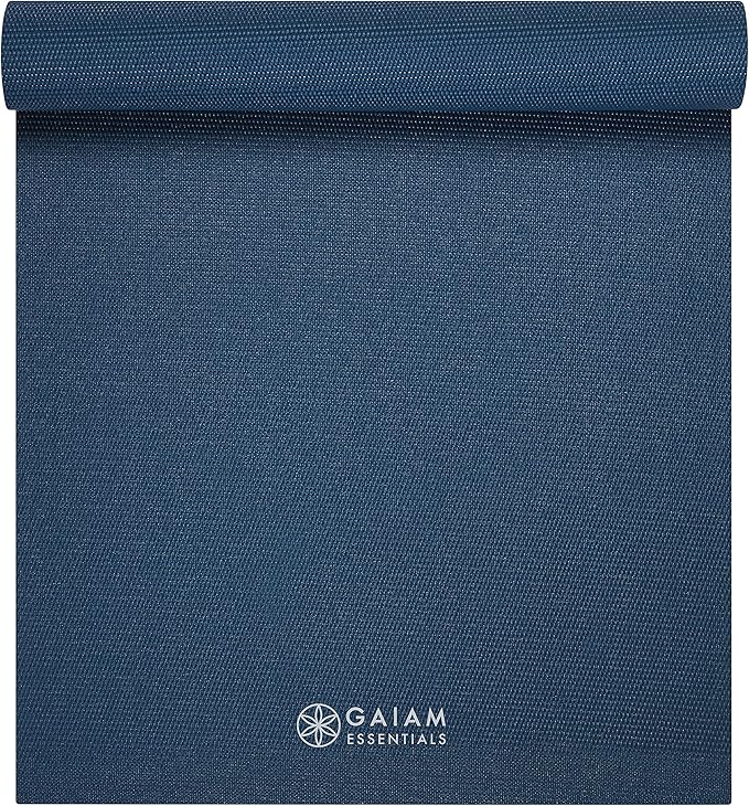 Gaiam Essentials 1/4" Thin (6mm) Yoga & Pilates, Fitness & Exercise Mat with Easy-Cinch Carrier Strap Cusion Support For Fitness and Gym Workouts