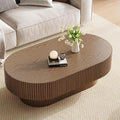 YOUDENOVA 43.7” Oval Coffee Table, Modern Wood Fluted Coffee Table for Living Room, Veneer Handcrafted Relief Center Table with Sturdy Pedestal，Easy Assembly - Walnut