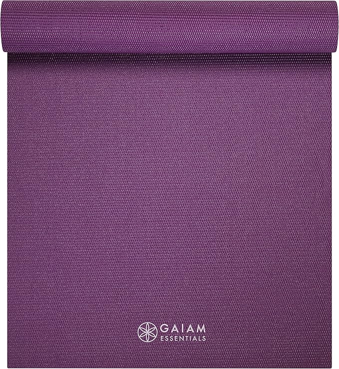 Gaiam Essentials 1/4" Thin (6mm) Yoga & Pilates, Fitness & Exercise Mat with Easy-Cinch Carrier Strap Cusion Support For Fitness and Gym Workouts